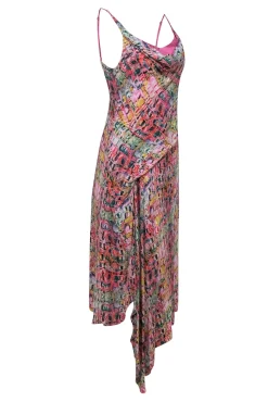 Sies Marjan - Pink, Blue & Red Snakeskin Print Midi Dress w/ Asymmetric Hem Sz 4