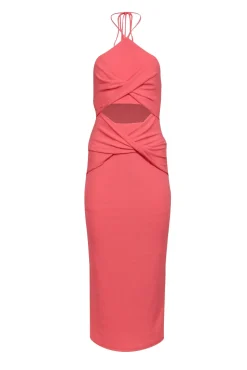 Significant Other - Coral Orange Ribbed Knit Halter Dress w/ Cut Out Sz 2