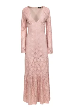 SKY -  Beige Tiered Eyelet Long Sleeve Maxi Dress Sz XS