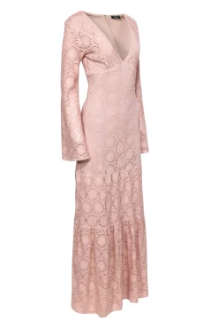 SKY -  Beige Tiered Eyelet Long Sleeve Maxi Dress Sz XS