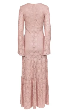 SKY -  Beige Tiered Eyelet Long Sleeve Maxi Dress Sz XS