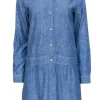 Soft Joie - Chambray Half Button-Up Long Sleeve Shift Dress Sz M