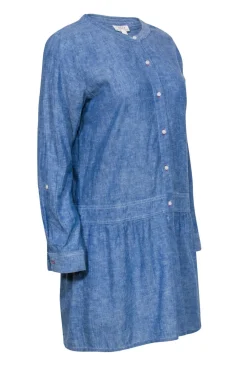 Soft Joie - Chambray Half Button-Up Long Sleeve Shift Dress Sz M