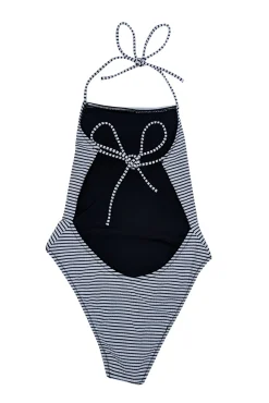 Solid & Striped - White & Black Striped Seersucker One Piece Bathing Suit Sz S