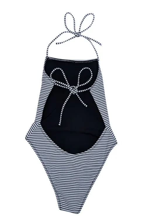 Solid & Striped - White & Black Striped Seersucker One Piece Bathing Suit Sz S
