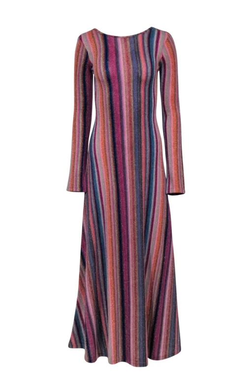 Something Navy - Shimmering Rainbow Striped Knit Reversible Maxi Dress Sz S