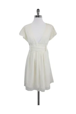 Sophia Eugene - Ivory & Pale Yellow Floral Silk Dress Sz M