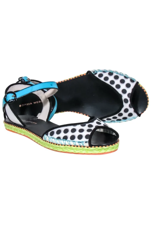 Sophia Webster - Black & White Polka Dot w/Blue Straps Sz 7.5