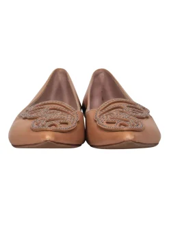 Sophia Webster - Nude Pointed Toe Flats w/ Silver Studded Butterfly Sz 9