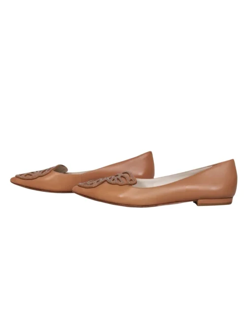 Sophia Webster - Nude Pointed Toe Flats w/ Silver Studded Butterfly Sz 9