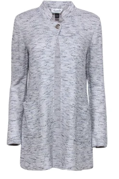 St. John - Baby Blue & Cream Woven Knit Longline Jacket w/ Single Button Sz 10