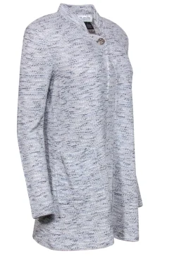 St. John - Baby Blue & Cream Woven Knit Longline Jacket w/ Single Button Sz 10
