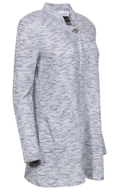St. John - Baby Blue & Cream Woven Knit Longline Jacket w/ Single Button Sz 10