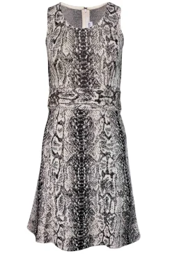 St. John - Beige & Black Snakeskin Knit Fit & Flare Dress Sz 2