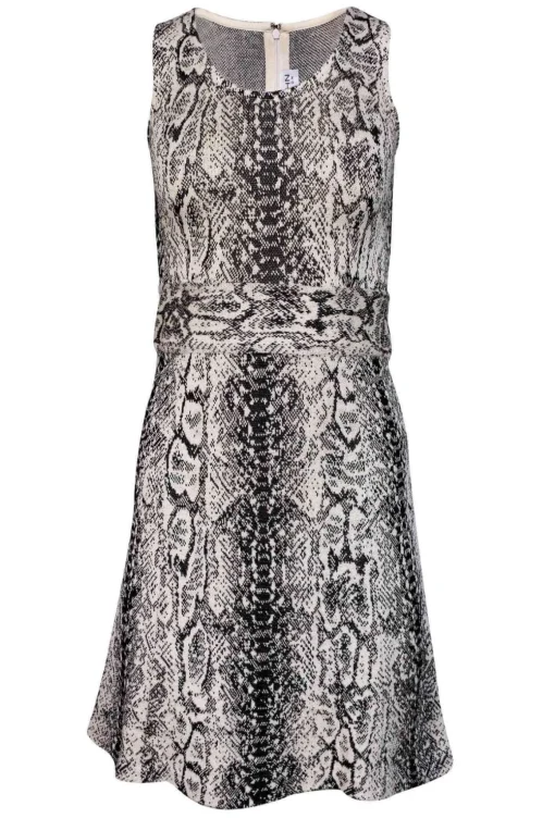 St. John - Beige & Black Snakeskin Knit Fit & Flare Dress Sz 2
