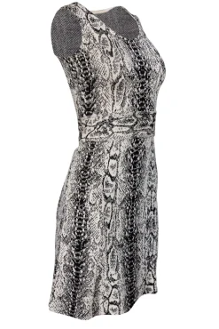St. John - Beige & Black Snakeskin Knit Fit & Flare Dress Sz 2