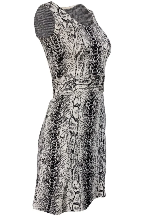 St. John - Beige & Black Snakeskin Knit Fit & Flare Dress Sz 2