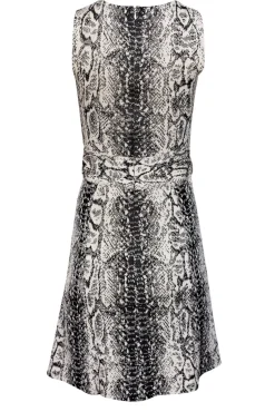 St. John - Beige & Black Snakeskin Knit Fit & Flare Dress Sz 2
