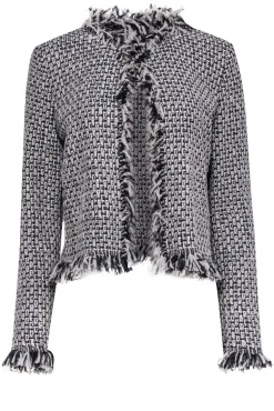 St. John - Beige & Black Woven Jacket w/ Fringe Trim Sz 8