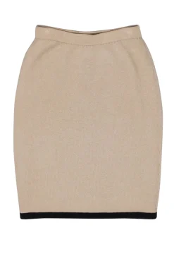 St. John - Beige Knit Pencil Skirt w/ Black Hem Sz 2