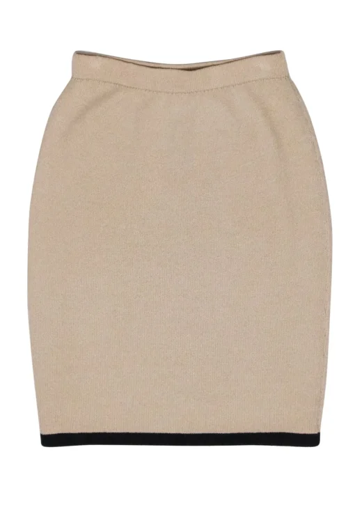 St. John - Beige Knit Pencil Skirt w/ Black Hem Sz 2