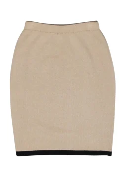 St. John - Beige Knit Pencil Skirt w/ Black Hem Sz 2
