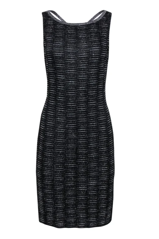 St. John - Black & Silver Cross-Back Sheath Dress Sz 4
