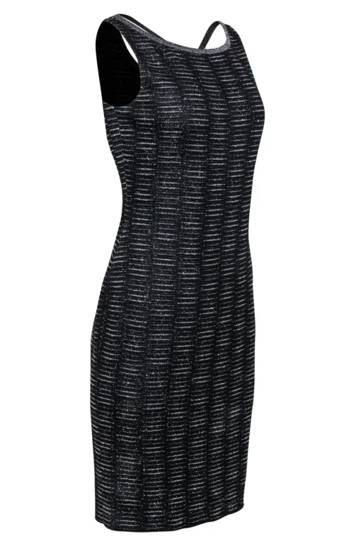 St. John - Black & Silver Cross-Back Sheath Dress Sz 4