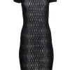 St. John - Black & Silver Metallic Midi Dress w/ Geometric Design Sz 2