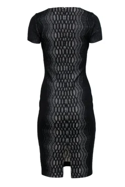St. John - Black & Silver Metallic Midi Dress w/ Geometric Design Sz 2