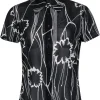 St. John - Black & White Floral Print Short Sleeve Button-Up Sheer Blouse Sz S