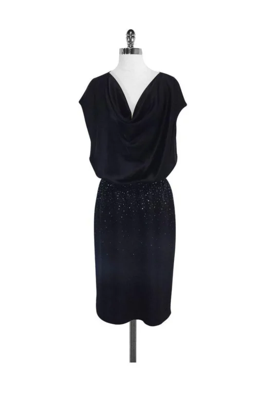 St. John - Black Cap Sleeve Embellished Dress Sz 12
