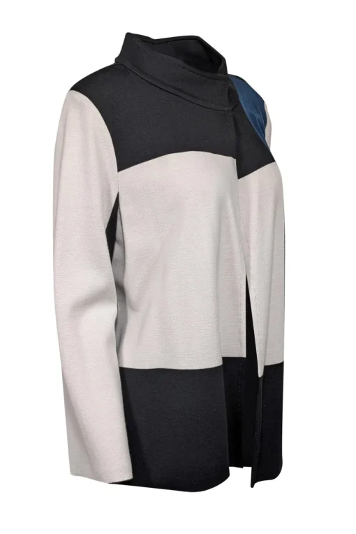 St. John - Black, Cream, & Teal Open Front Jacket Sz 14