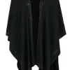 St. John - Black Knit Open Poncho w/ Jeweled Trim OS