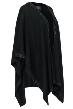 St. John - Black Knit Open Poncho w/ Jeweled Trim OS