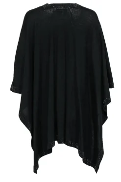 St. John - Black Knit Open Poncho w/ Jeweled Trim OS
