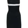 St. John - Black Knit Sheath Dress w/ White Stripe Sz S