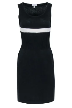 St. John - Black Knit Sheath Dress w/ White Stripe Sz S