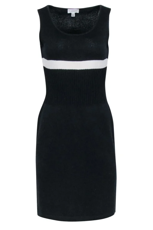 St. John - Black Knit Sheath Dress w/ White Stripe Sz S