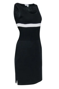 St. John - Black Knit Sheath Dress w/ White Stripe Sz S