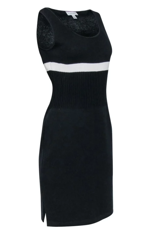 St. John - Black Knit Sheath Dress w/ White Stripe Sz S