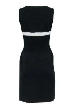 St. John - Black Knit Sheath Dress w/ White Stripe Sz S