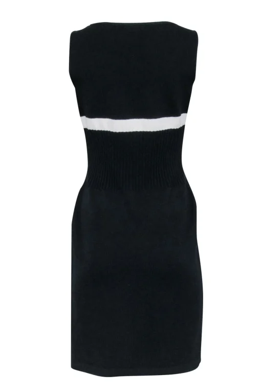 St. John - Black Knit Sheath Dress w/ White Stripe Sz S