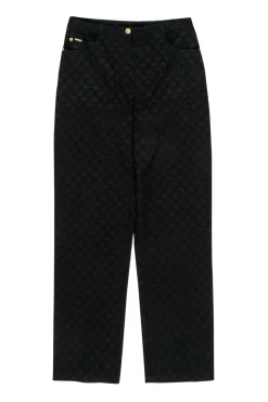 St. John - Black Monogram Textured Straight Leg Trousers Sz 10