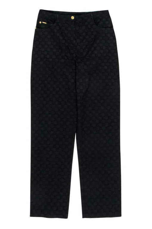 St. John - Black Monogram Textured Straight Leg Trousers Sz 10