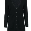 St. John - Black Ribbed Knit Longline Cardigan w/ Buttons Sz M