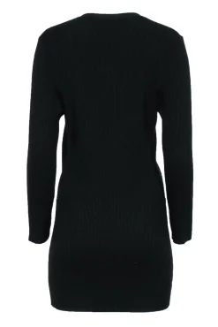 St. John - Black Ribbed Knit Longline Cardigan w/ Buttons Sz M