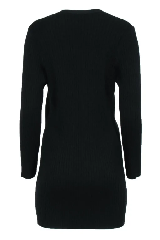 St. John - Black Ribbed Knit Longline Cardigan w/ Buttons Sz M