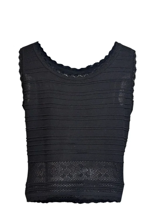 St. John - Black Sleeveless Knit Top w/ Crochet Hem Sz L