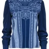 St. John - Blue Printed Long Sleeve Mock Neck Sweater Sz M